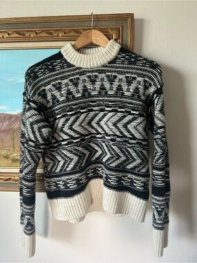 H&M Black & Cream Geometric Knit Crewneck Sweater - Men